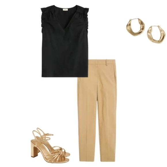 J. Crew Classic V Neck  Black  Sleeveless  Ruffle  Blouse  Size 4 - Picture 5 of 7